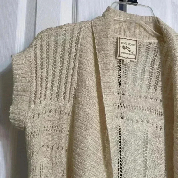 Pink Rose beige open cardigan lightweight sweater size Large - Picture 4 of 8